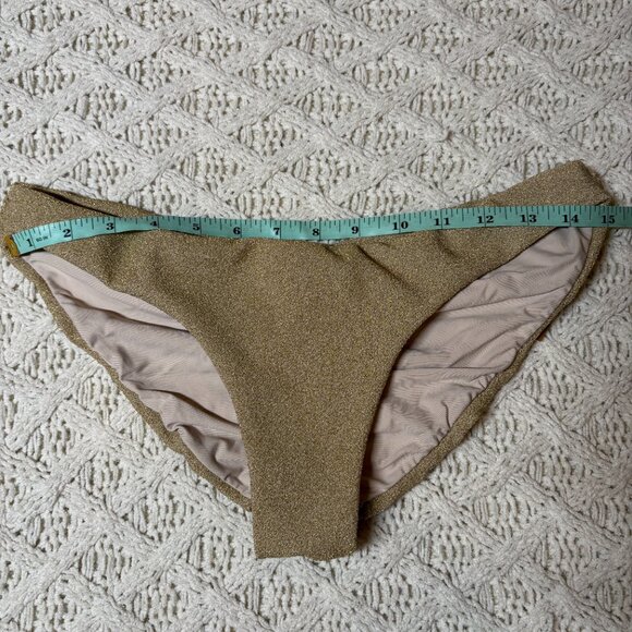 PQ Swim Metallic Gold Ruched Bikini Bottoms – Women’s L NWOT w/hygiene sticker‎ - Picture 3 of 6
